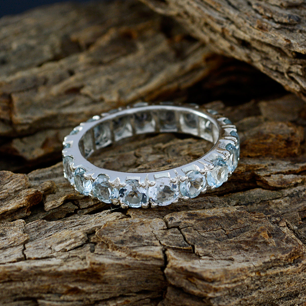Blue Topaz multiple Turkish 925 Silver Blue Gems Dainty Eternity Band Jewelry