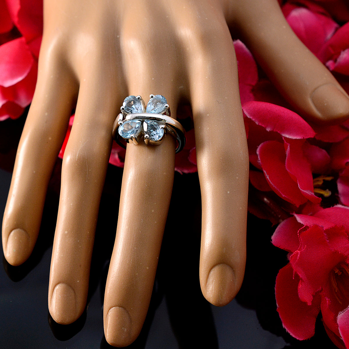 Blue Topaz quarter Russian 925 Sterling Silver Blue Gems Versatile Trendy Ring Jewelry