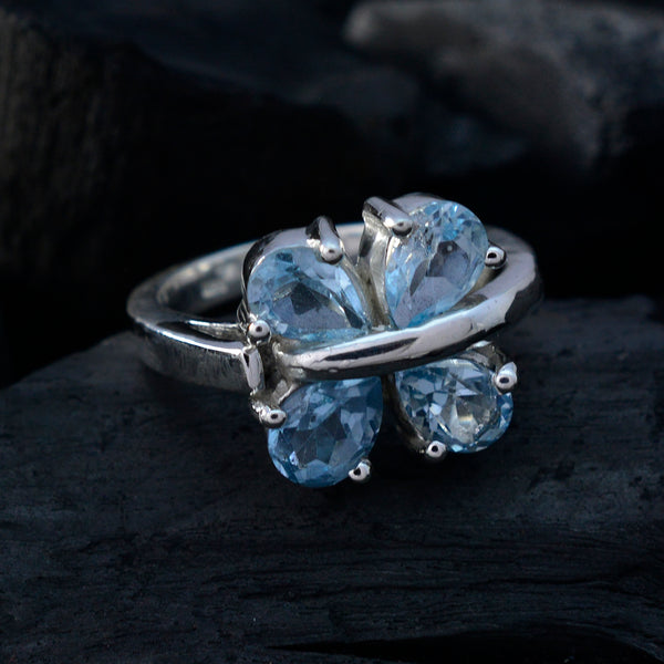 Blue Topaz quarter Russian 925 Sterling Silver Blue Gems Versatile Trendy Ring Jewelry
