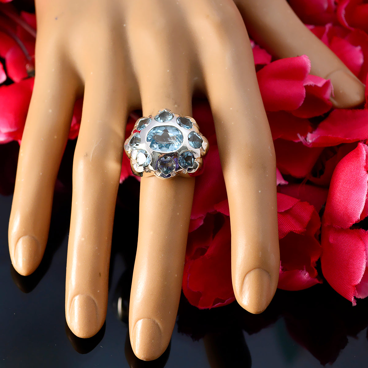 Blue Topaz multiple Spanish Silver Blue Gems Chunky Artisan Ring Jewellery