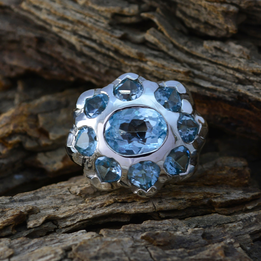 Blue Topaz multiple Spanish Silver Blue Gems Chunky Artisan Ring Jewellery