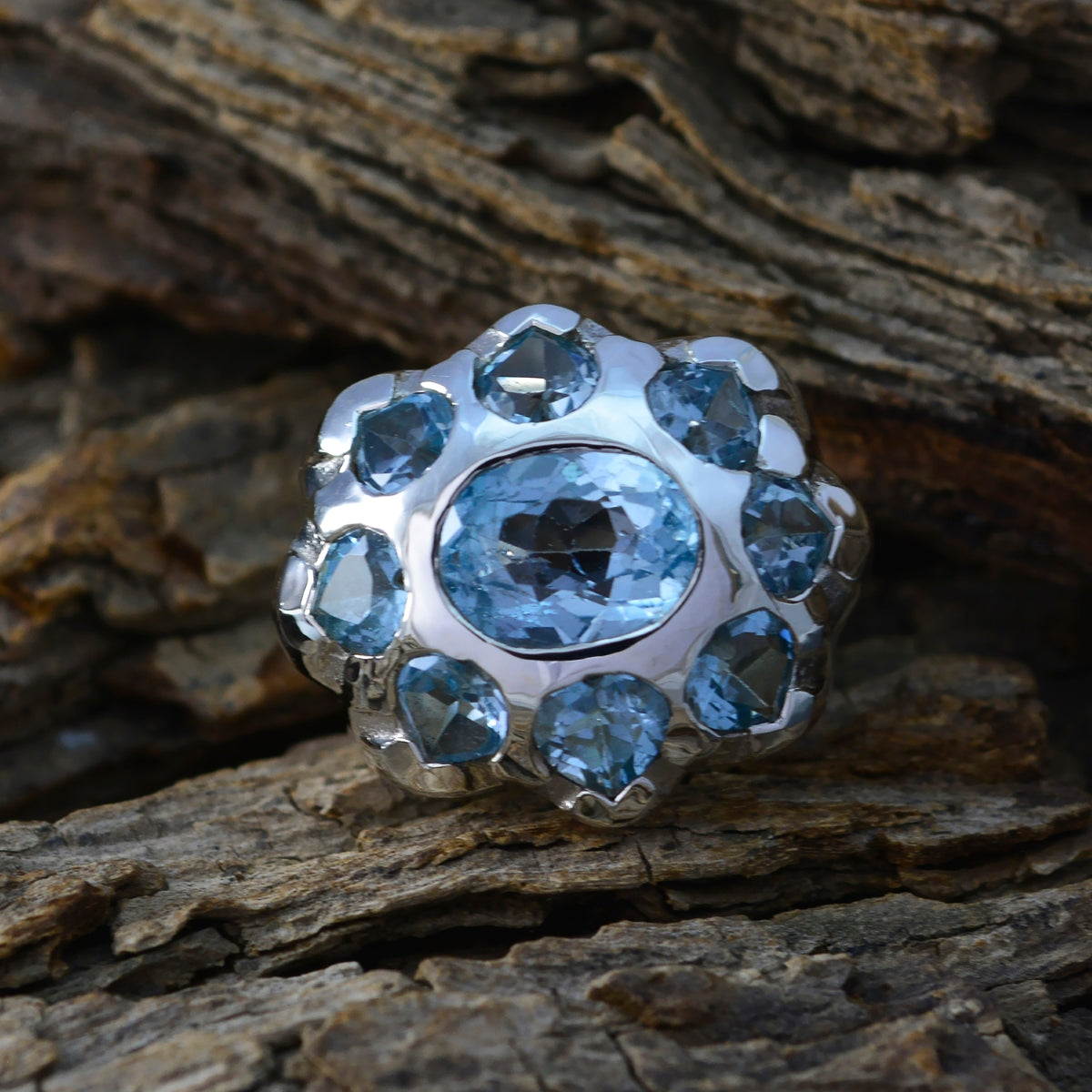 Blue Topaz multiple Spanish Silver Blue Gems Chunky Artisan Ring Jewellery