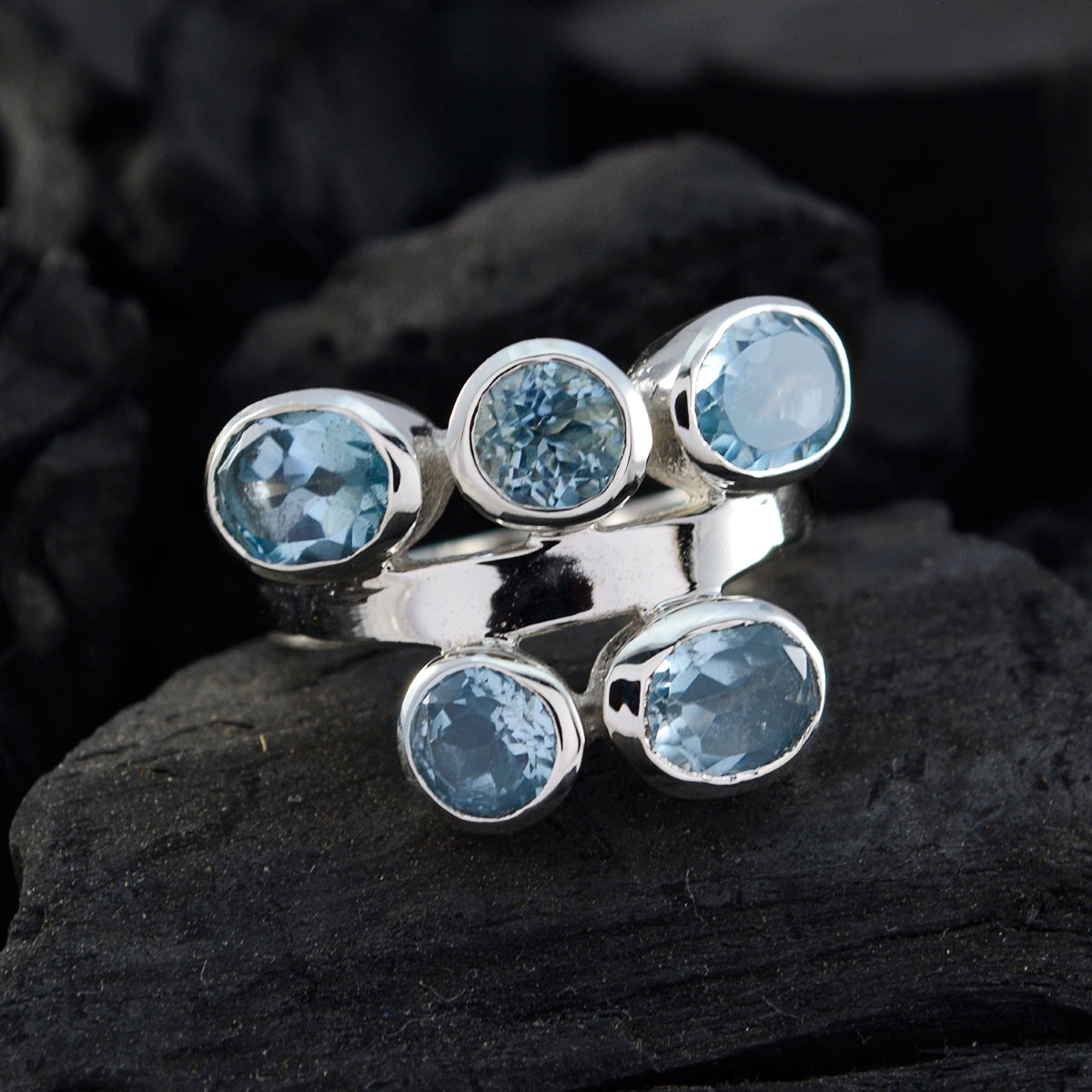Blue Topaz Penta Russian 925 Silver Blue Gemstones Versatile Trendy Ring Jewellery