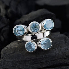 Blue Topaz Penta Russian 925 Silver Blue Gemstones Versatile Trendy Ring Jewellery