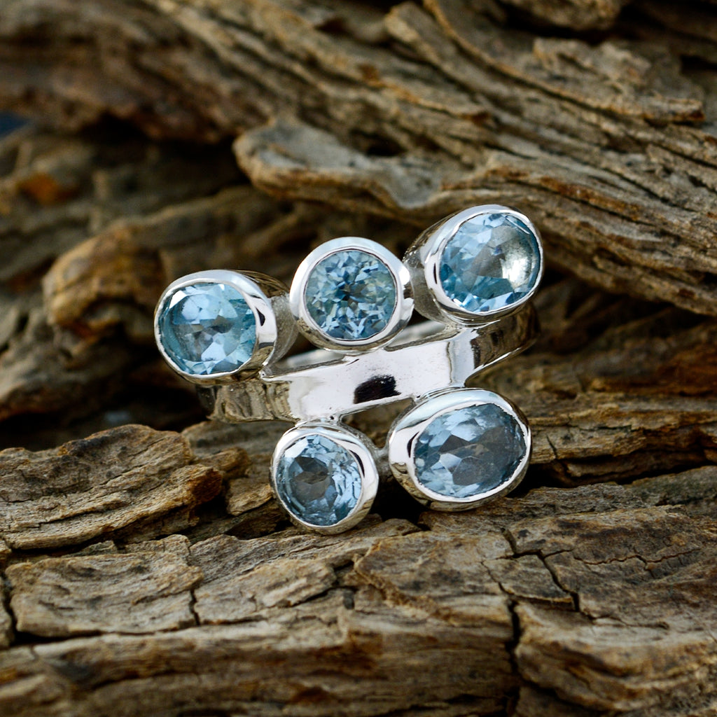 Blue Topaz Penta Russian 925 Silver Blue Gemstones Versatile Trendy Ring Jewellery