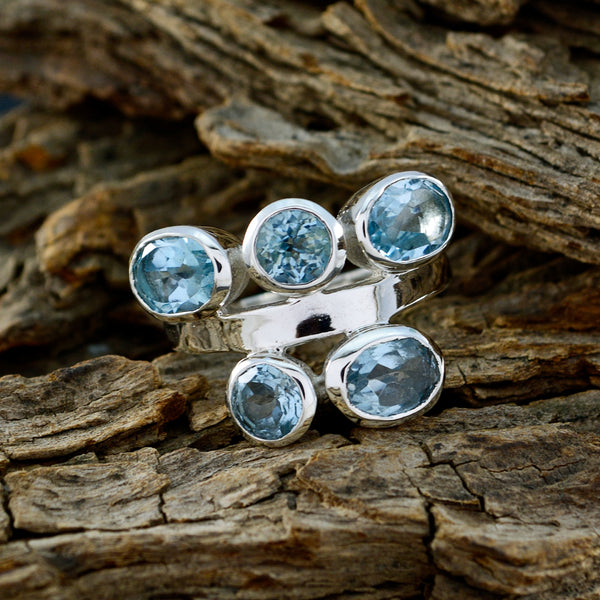 Blue Topaz Penta Russian 925 Silver Blue Gemstones Versatile Trendy Ring Jewellery