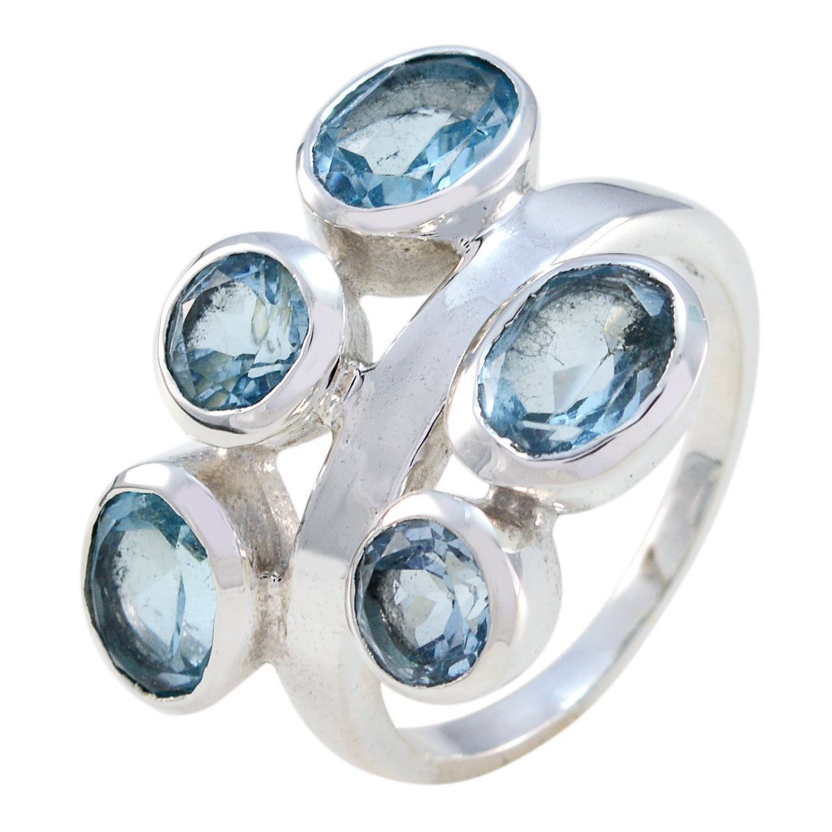 Blauer Topas Penta Russisches 925 Silber Blaue Edelsteine Vielseitiger Trendy Ring Schmuck Hauptbild