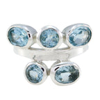 Blue Topaz Penta Russian 925 Silver Blue Gemstones Versatile Trendy Ring Jewellery