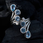 Blue Topaz Hexa Moroccan 925 Silver Blue Gemstones Versatile Contemporary Ring Jewelry