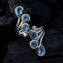 Blue Topaz Hexa Moroccan 925 Silver Blue Gemstones Versatile Contemporary Ring Jewelry