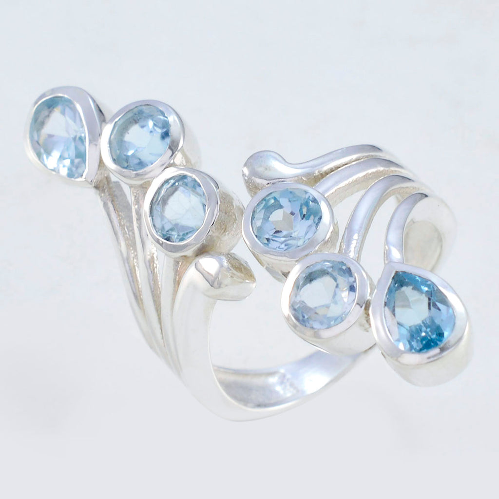Blue Topaz Hexa Moroccan 925 Silver Blue Gemstones Versatile Contemporary Ring Jewelry