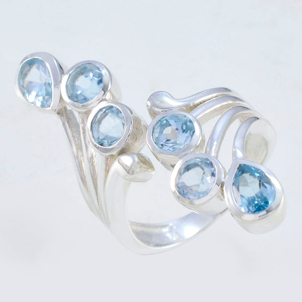 Blue Topaz Hexa Moroccan 925 Silver Blue Gemstones Versatile Contemporary Ring Jewelry