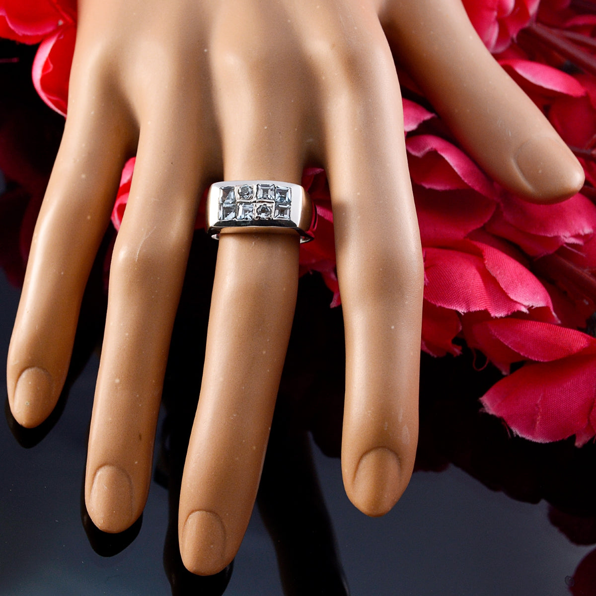 Blue Topaz octa Moroccan 92.5 Silver Blue Gemstone Classic Feminine Ring Jewelry