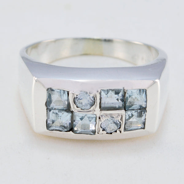 Blue Topaz octa Moroccan 92.5 Silver Blue Gemstone Classic Feminine Ring Jewelry