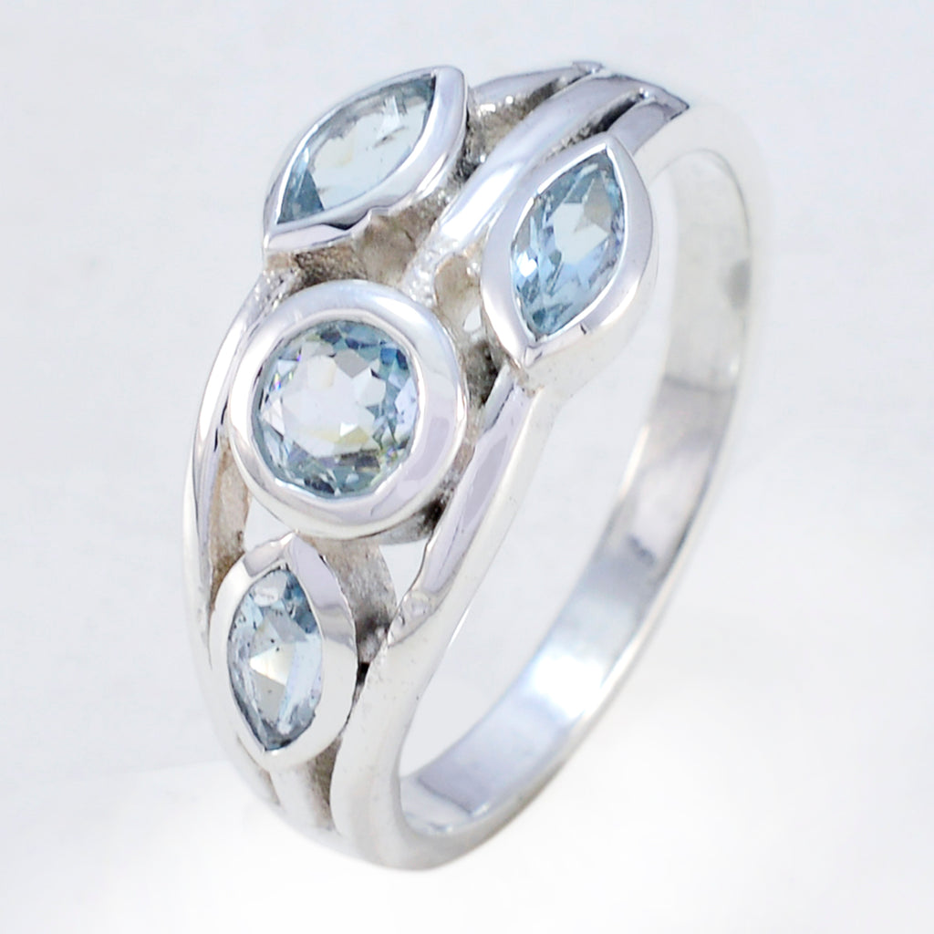 Blue Topaz quarter Russian Sterling Silver Blue Gemstone Slim Luxurious Ring Jewelry