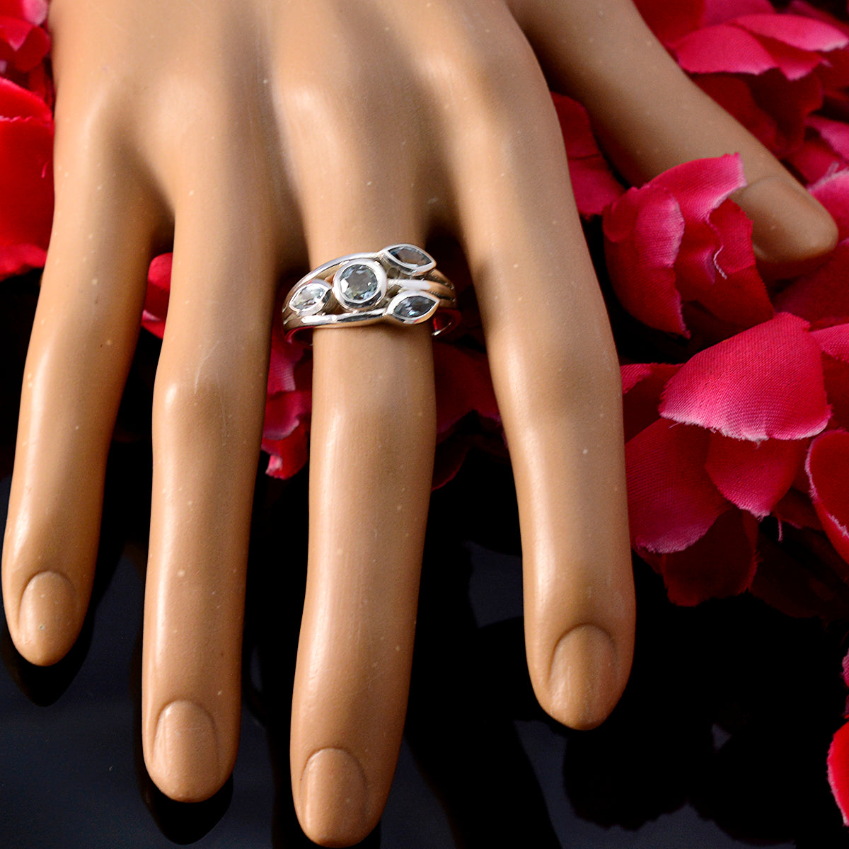 Blue Topaz quarter Russian Sterling Silver Blue Gemstone Slim Luxurious Ring Jewelry