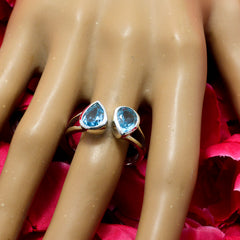 Blue Topaz Toi et Moi German 92.5 Silver Blue Gemstones Slim Contemporary Ring Jewellery