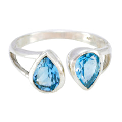 Blue Topaz Toi et Moi German 92.5 Silver Blue Gemstones Slim Contemporary Ring Jewellery