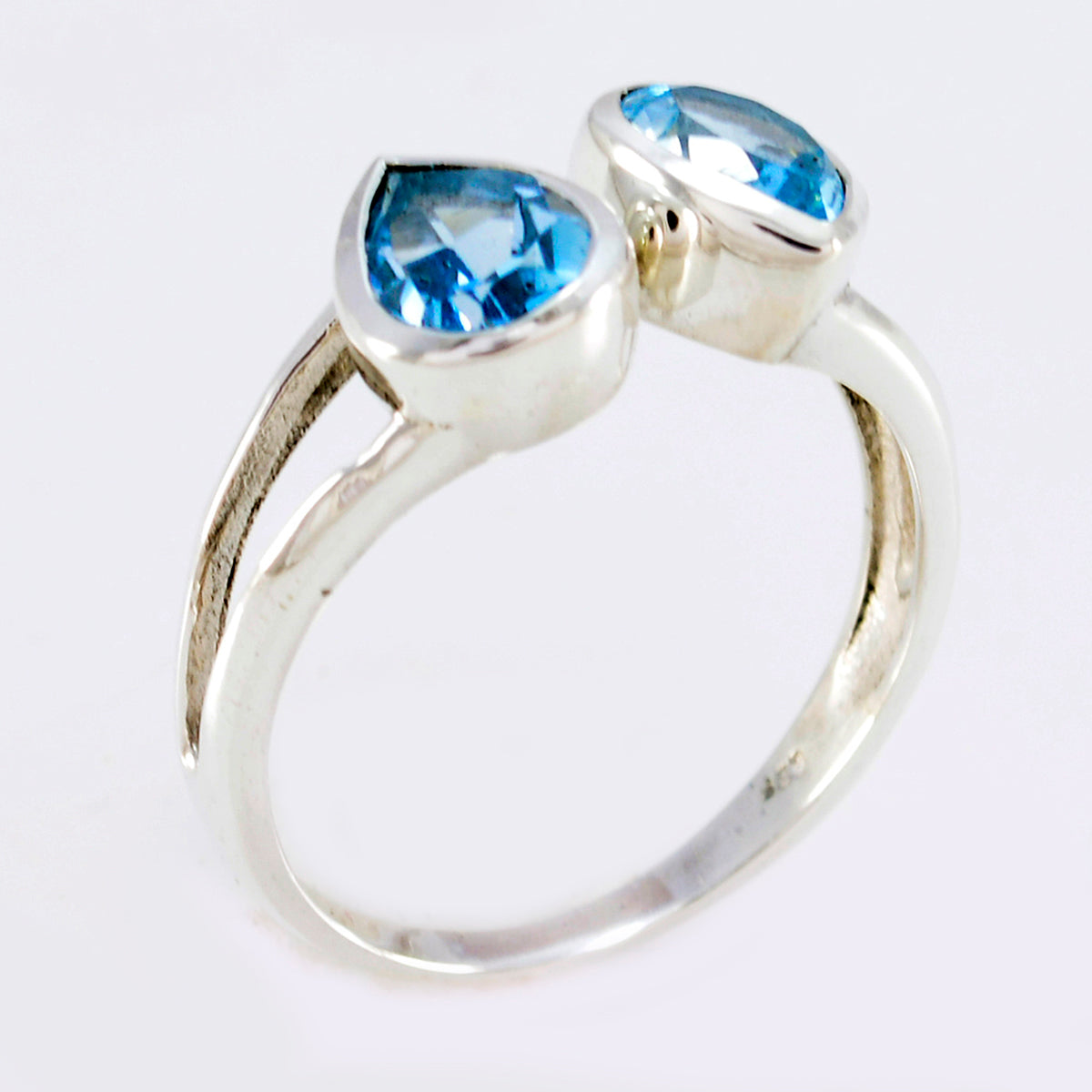 Blue Topaz Toi et Moi German 92.5 Silver Blue Gemstones Slim Contemporary Ring Jewellery