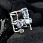 Blue Topaz quarter German 92.5 Silver Blue Gemstones Mid weight Signet Ring Jewelry