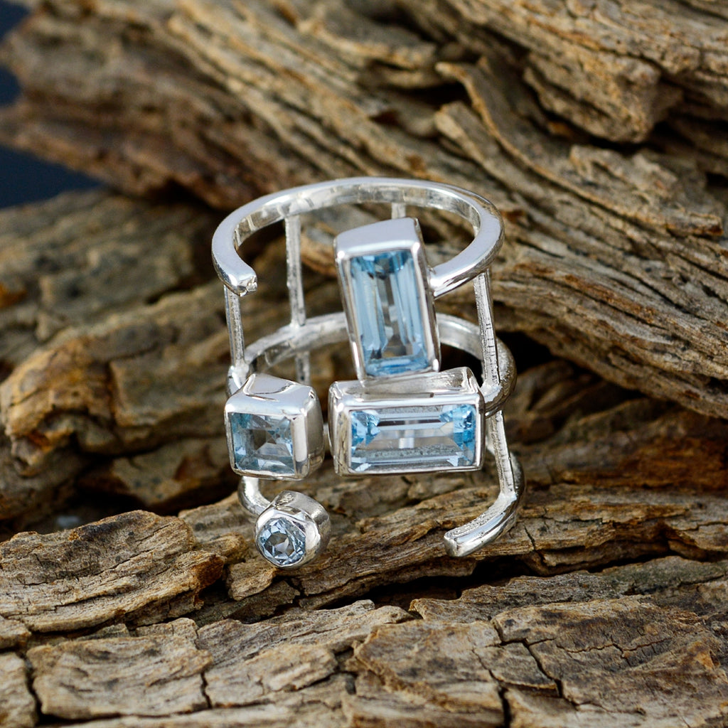 Blue Topaz quarter German 92.5 Silver Blue Gemstones Mid weight Signet Ring Jewelry
