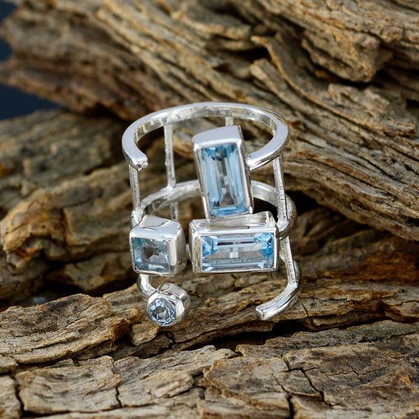 Blue Topaz quarter German 92.5 Silver Blue Gemstones Mid weight Signet Ring Jewelry