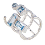 Blue Topaz quarter German 92.5 Silver Blue Gemstones Mid weight Signet Ring Jewelry