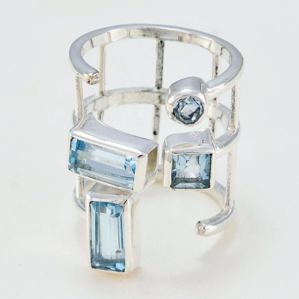 Blue Topaz quarter German 92.5 Silver Blue Gemstones Mid weight Signet Ring Jewelry