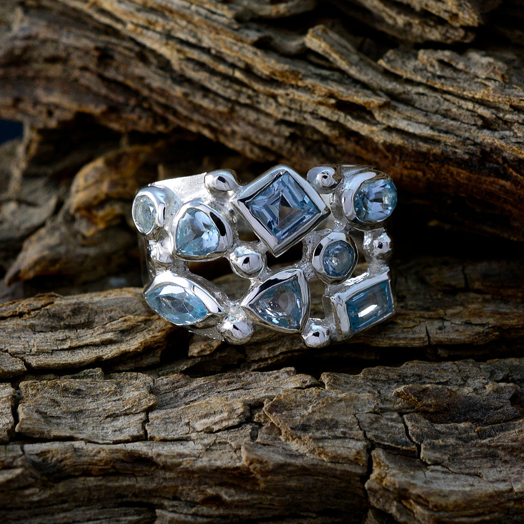 Blue Topaz multiple Moroccan 925 Sterling Silver Blue Gemstone Eye catching Trendy Ring Jewellery