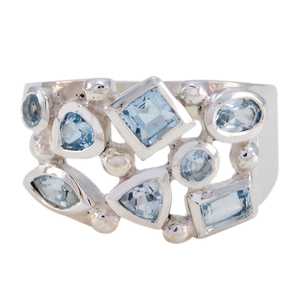 Blue Topaz multiple Moroccan 925 Sterling Silver Blue Gemstone Eye catching Trendy Ring Jewellery