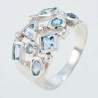 Blue Topaz multiple Moroccan 925 Sterling Silver Blue Gemstone Eye catching Trendy Ring Jewellery