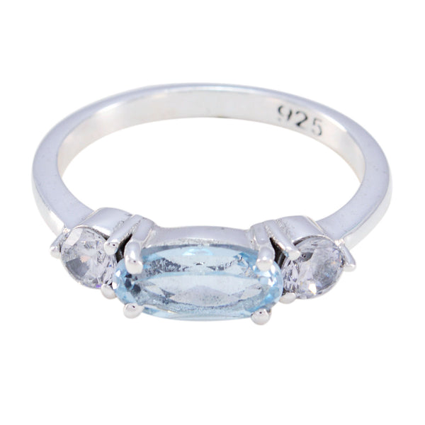Blue Topaz Trilogy Korean 925 Sterling Silver Blue Gemstone Whisper thin Glamorous Ring Jewellery