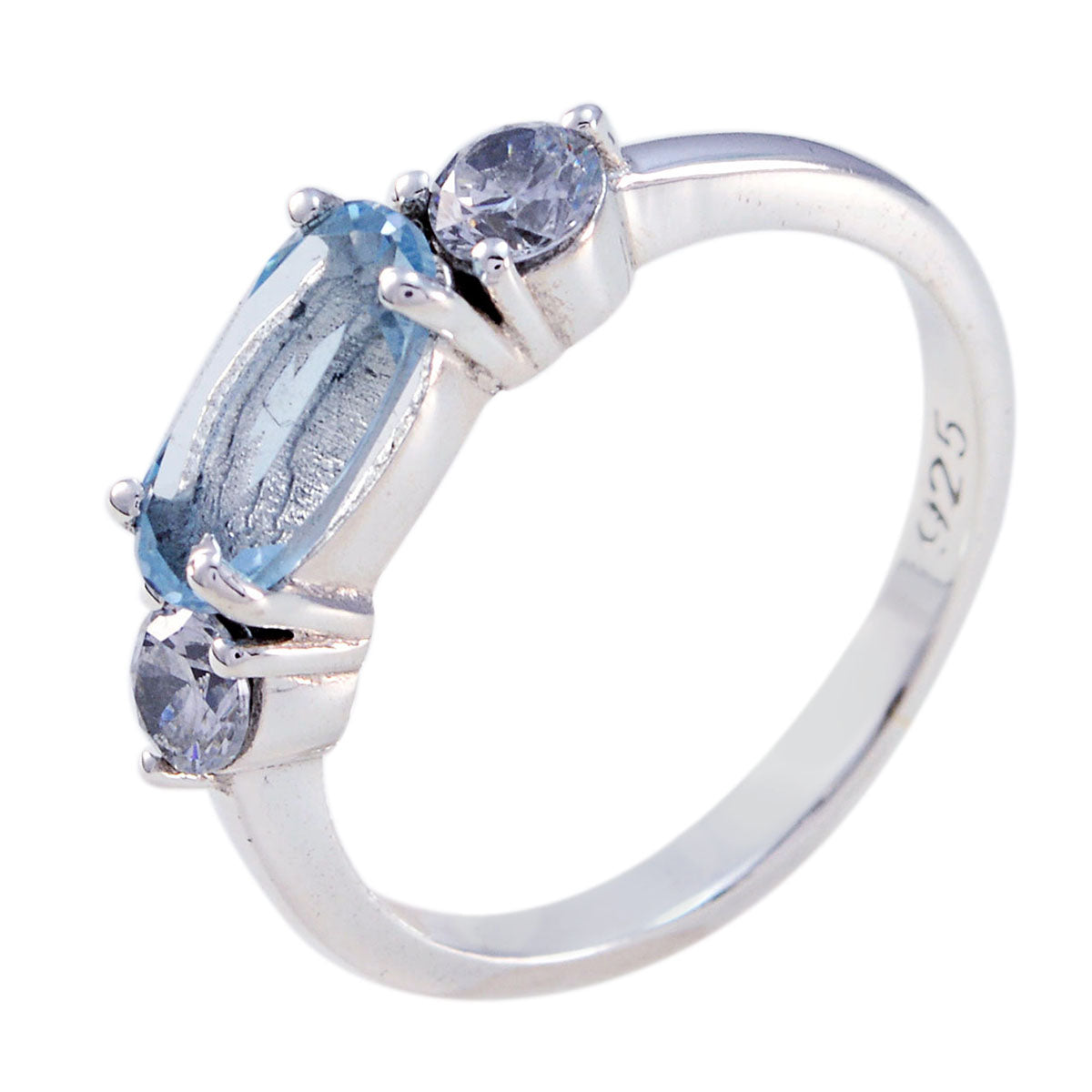 Blue Topaz Trilogy Korean 925 Sterling Silver Blue Gemstone Whisper thin Glamorous Ring Jewellery