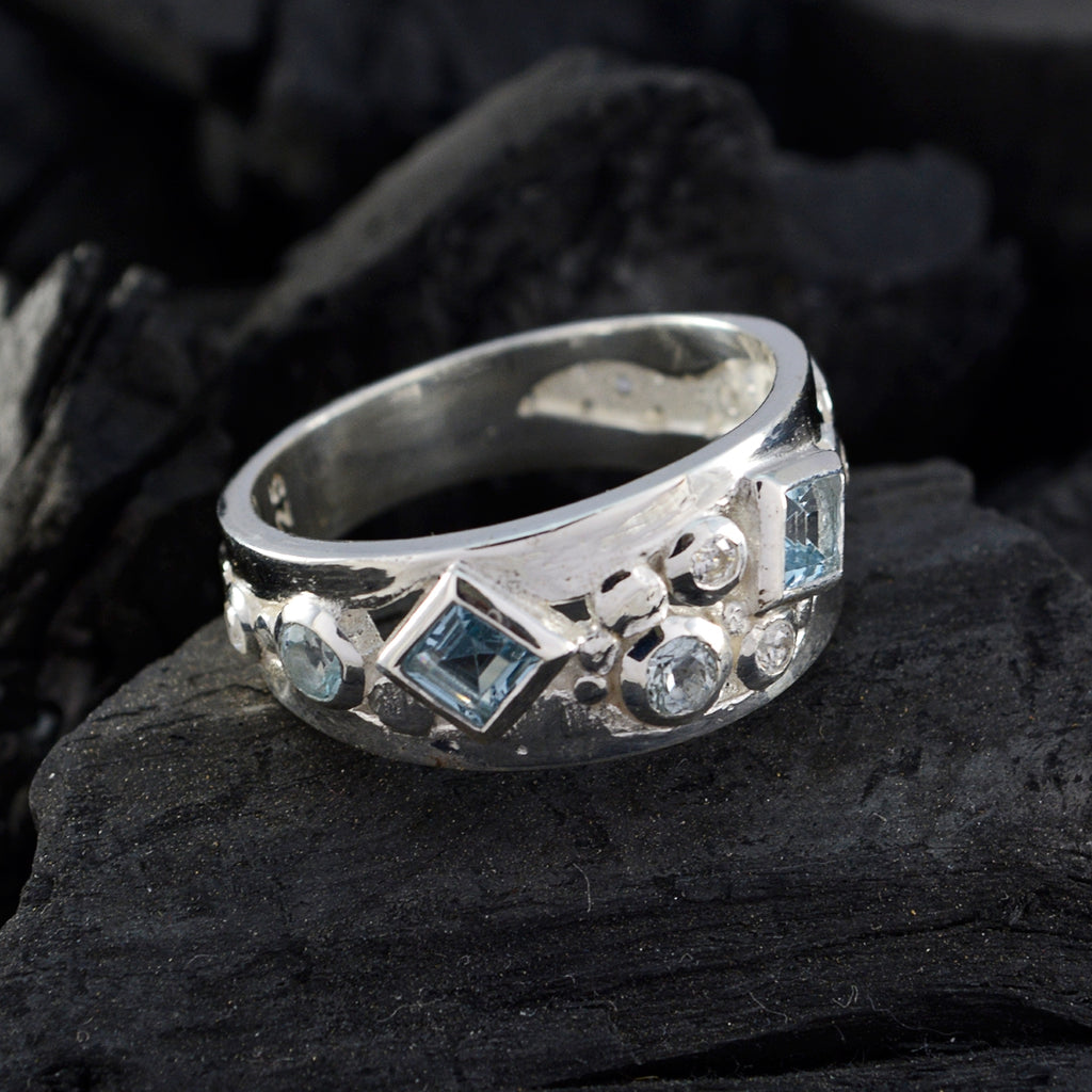 Blue Topaz Trilogy Indian 92.5 Silver Blue Gems Eye catching Contemporary Ring Jewellery