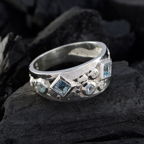 Blue Topaz Trilogy Indian 92.5 Silver Blue Gems Eye catching Contemporary Ring Jewellery