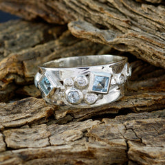 Blue Topaz Trilogy Indian 92.5 Silver Blue Gems Eye catching Contemporary Ring Jewellery