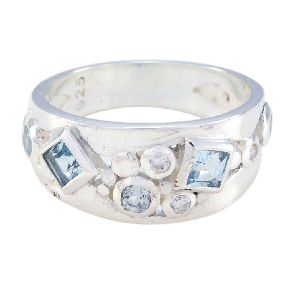 Blue Topaz Trilogy Indian 92.5 Silver Blue Gems Eye catching Contemporary Ring Jewellery