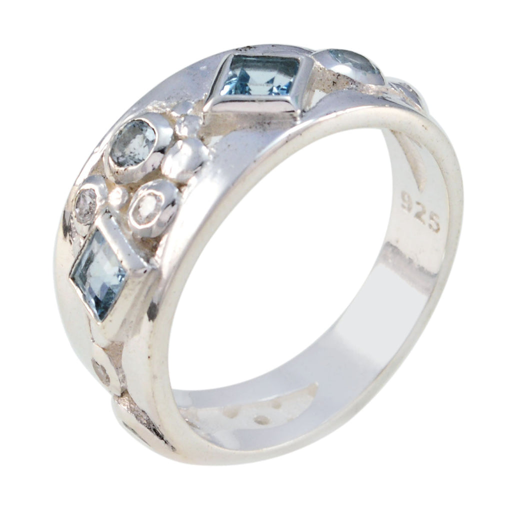 Blue Topaz Trilogy Indian 92.5 Silver Blue Gems Eye catching Contemporary Ring Jewellery