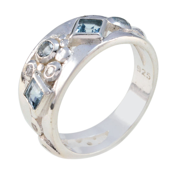 Blue Topaz Trilogy Indian 92.5 Silver Blue Gems Eye catching Contemporary Ring Jewellery