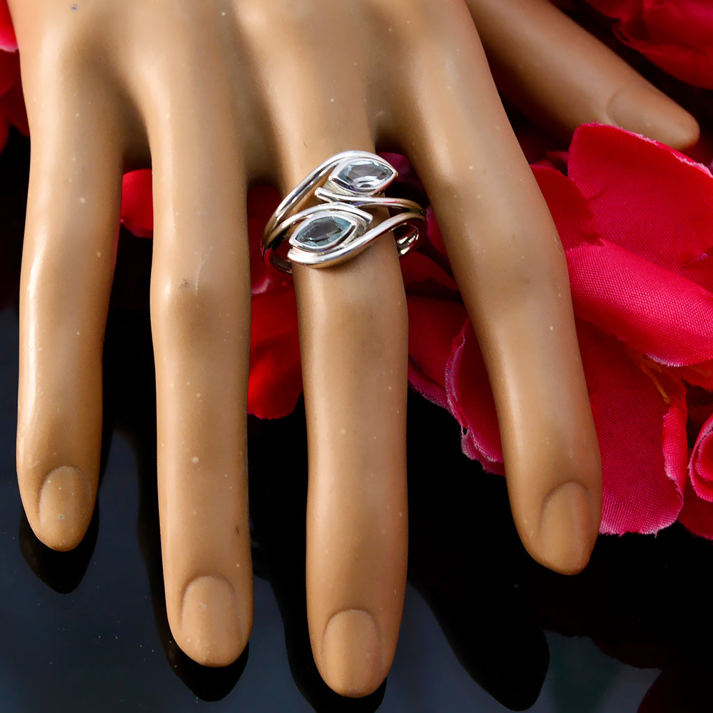 Blue Topaz Toi et Moi African 925 Sterling Silver Blue Gemstone Slim Luxurious Ring Jewellery