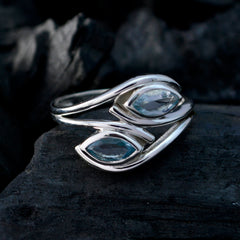 Blue Topaz Toi et Moi African 925 Sterling Silver Blue Gemstone Slim Luxurious Ring Jewellery