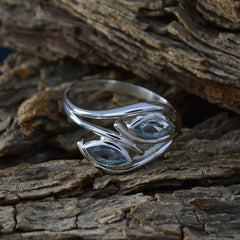 Blue Topaz Toi et Moi African 925 Sterling Silver Blue Gemstone Slim Luxurious Ring Jewellery