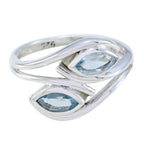 Blue Topaz Toi et Moi African 925 Sterling Silver Blue Gemstone Slim Luxurious Ring Jewellery