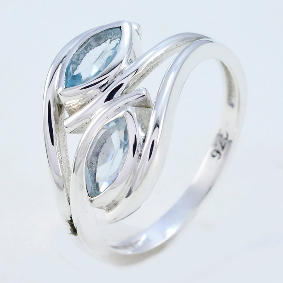 Blå Topas Toi et Moi Afrikansk 925 Sterling Silver Blå Ädelsten Smal Lyxig Ring Smycken Sekundär produktbild