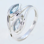 Blue Topaz Toi et Moi African 925 Sterling Silver Blue Gemstone Slim Luxurious Ring Jewellery