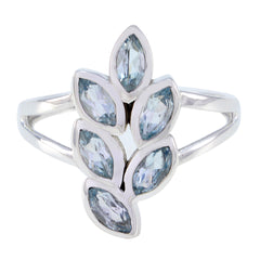 Blue Topaz Hexa African 92.5 Silver Blue Gems Slim Artisan Ring Jewelry
