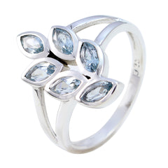 Blue Topaz Hexa African 92.5 Silver Blue Gems Slim Artisan Ring Jewelry