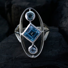 Blue Topaz Trilogy German 92.5 Silver Blue Gemstones Slim Graceful Ring Jewellery