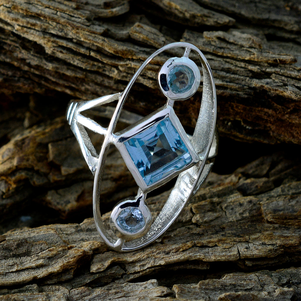 Blue Topaz Trilogy German 92.5 Silver Blue Gemstones Slim Graceful Ring Jewellery