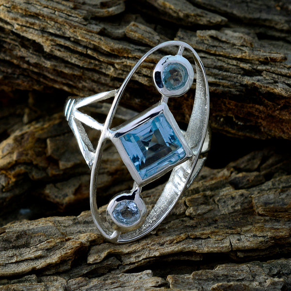 Blue Topaz Trilogy German 92.5 Silver Blue Gemstones Slim Graceful Ring Jewellery